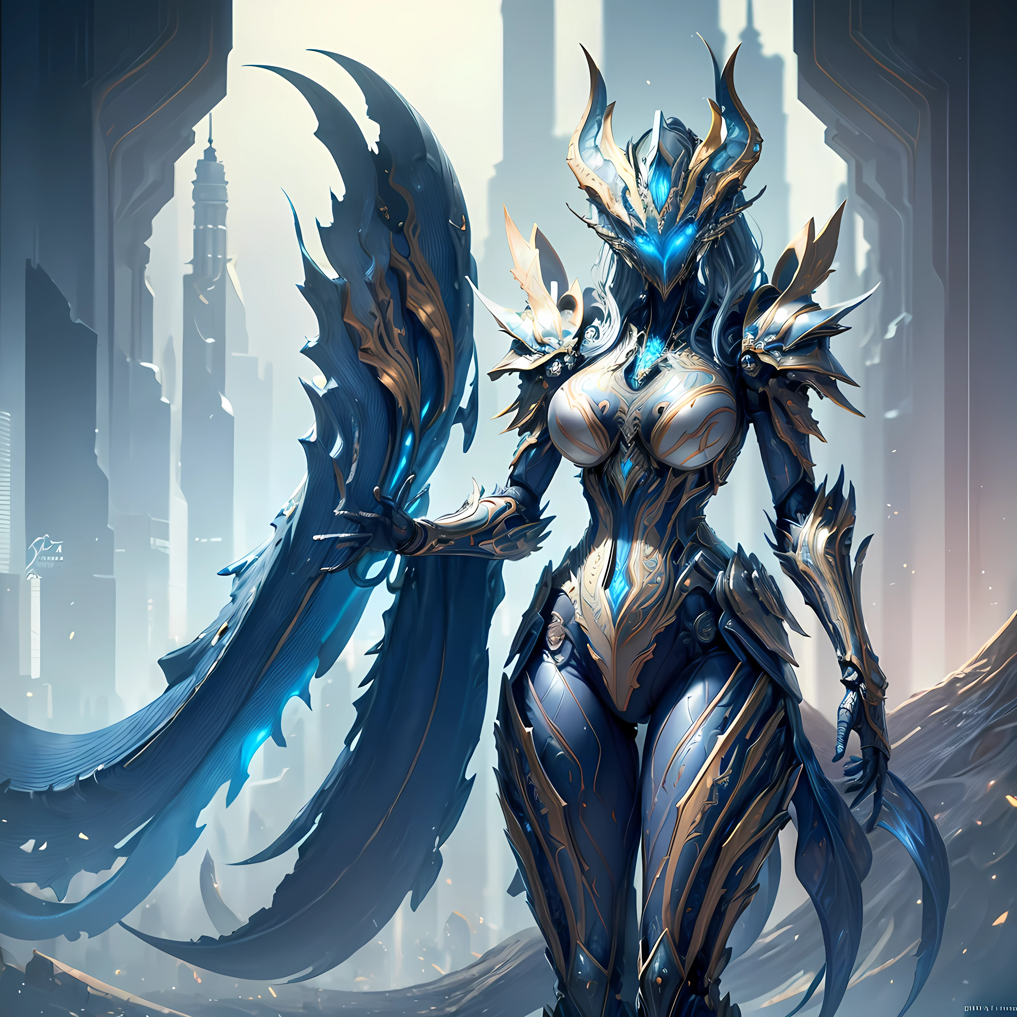 (masterpiece:1.2), best quality, high resolution, Unity 8K wallpaper, (illustration:1.0), Beautiful and detailed, Extremely detailed, Perfect lighting, Extremely detailed CG,Glowing eyes,
,armor,full_armor,Warframe,trumpet, fake trumpet, blue eyes, Global ray tracing,Large Breasts,
Looking at the audience,Solitary,view,