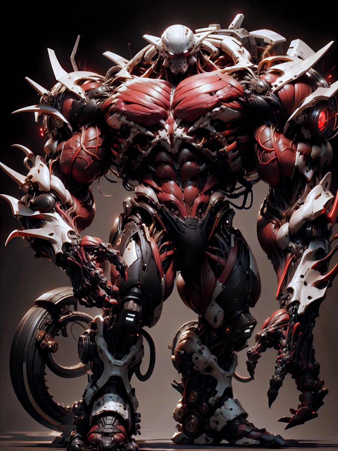 (1 girl), (cara delevingne), (muscular android girl wearing a black anatomic cybernetic muscle suit:1.25), (wide shoulders:1.25), (muscular defined physique:1.25), perfect hands, long hair, large breasts, high resolution image, extreme detail, blank background