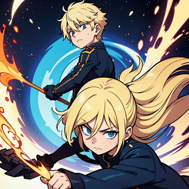 Ein Junge, WORLD TRIGGER, Feuer Ketten, Epos, Blond, Hintergrund, blaue Augen