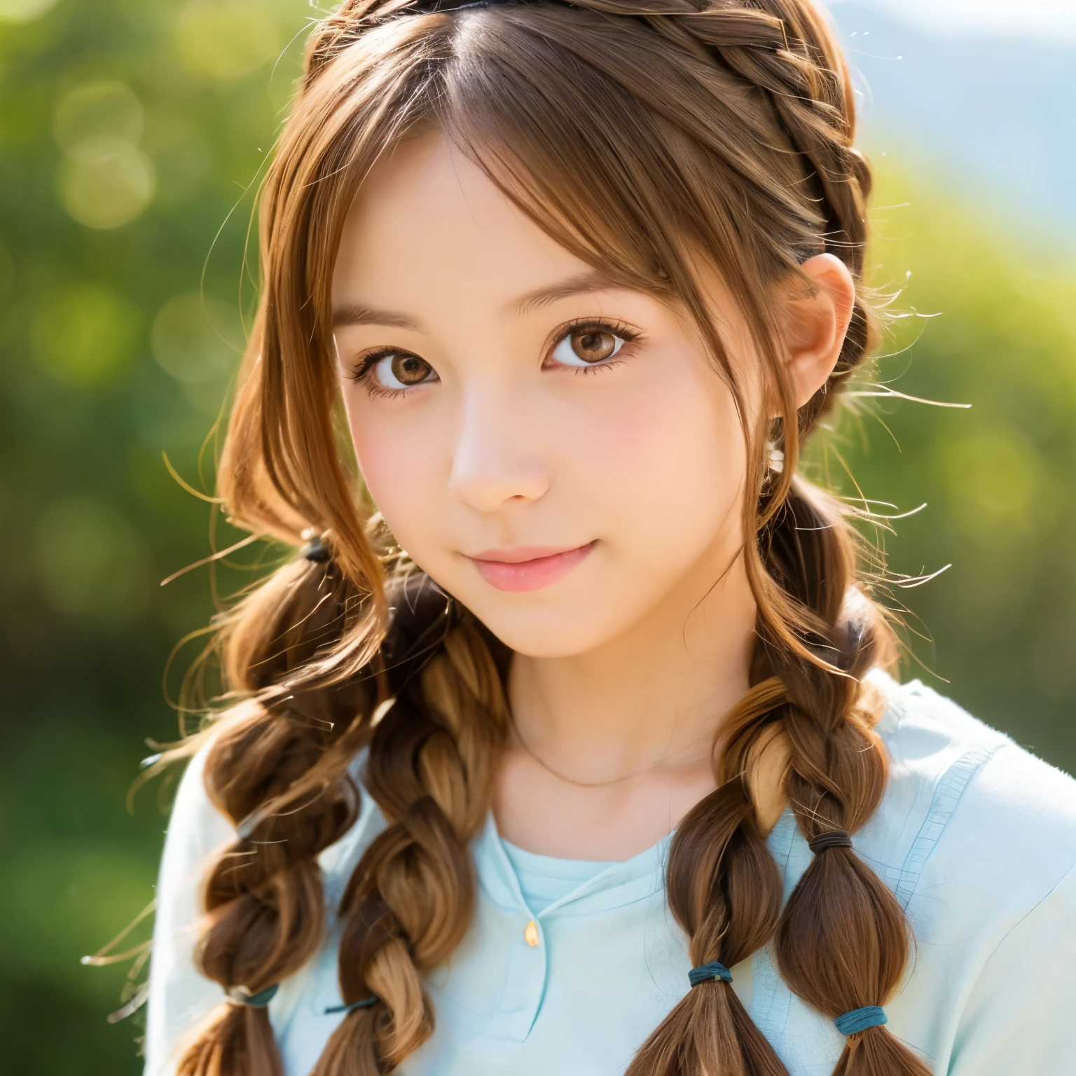 Cute girl brown hair braids anime