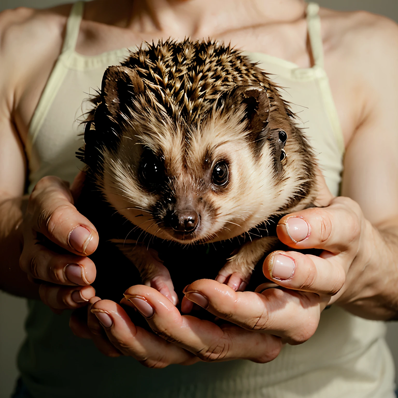 Raised the hedgehog in his hands 