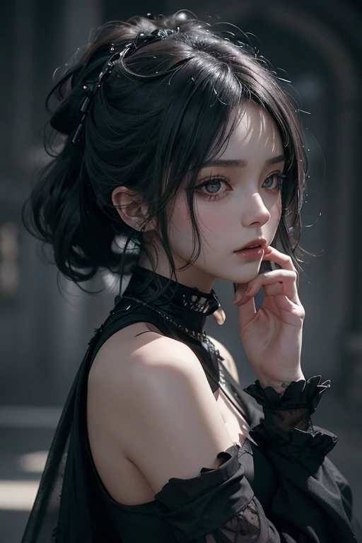 A beauty girl with a grey dark-haired occurs in this artwork, the girl has a fine-grained skin and sharp focus on her face. Her eyes are beautifully detailed, and her lips are also beautifully detailed. She wears hair adornments that add creativity to her appearance. The overall painting is in a Gothic punk style, with a touch of dark fantasy. The inner color scheme is predominantly red to convey a sense of intensity and drama. The artwork is created using Neogos techniques, combining elements of goth fashion. The image quality is top-notch, rendered in 8K resolution, making it a masterpiece. The lighting in the artwork is designed to replicate the ambiance of a movie, giving it a cinematic feel. The hair texture is realistic and meticulously detailed, capturing the intricacies of each strand of hair. This artwork is a true representation of artistry and craftsmanship.
Keywords: top-quality, 8K, masterpiece:1.3, Gothic punk, Red inner color, grey dark-haired, hair adornments, beauty girl, creative, dark fantasy style, Neogos, Goth Fashion:1.2, high resolution, realistic texture, Hasselblad photo, fine-grained skin, sharp focus, lighting like a movie.