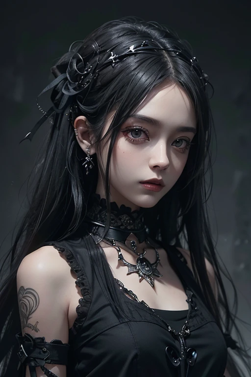 A beauty girl with a grey dark-haired occurs in this artwork, the girl has a fine-grained skin and sharp focus on her face. Her eyes are beautifully detailed, and her lips are also beautifully detailed. She wears hair adornments that add creativity to her appearance. The overall painting is in a Gothic punk style, with a touch of dark fantasy. The inner color scheme is predominantly red to convey a sense of intensity and drama. The artwork is created using Neogos techniques, combining elements of goth fashion. The image quality is top-notch, rendered in 8K resolution, making it a masterpiece. The lighting in the artwork is designed to replicate the ambiance of a movie, giving it a cinematic feel. The hair texture is realistic and meticulously detailed, capturing the intricacies of each strand of hair. This artwork is a true representation of artistry and craftsmanship.
Keywords: top-quality, 8K, masterpiece:1.3, Gothic punk, Red inner color, grey dark-haired, hair adornments, beauty girl, creative, dark fantasy style, Neogos, Goth Fashion:1.2, high resolution, realistic texture, Hasselblad photo, fine-grained skin, sharp focus, lighting like a movie.
