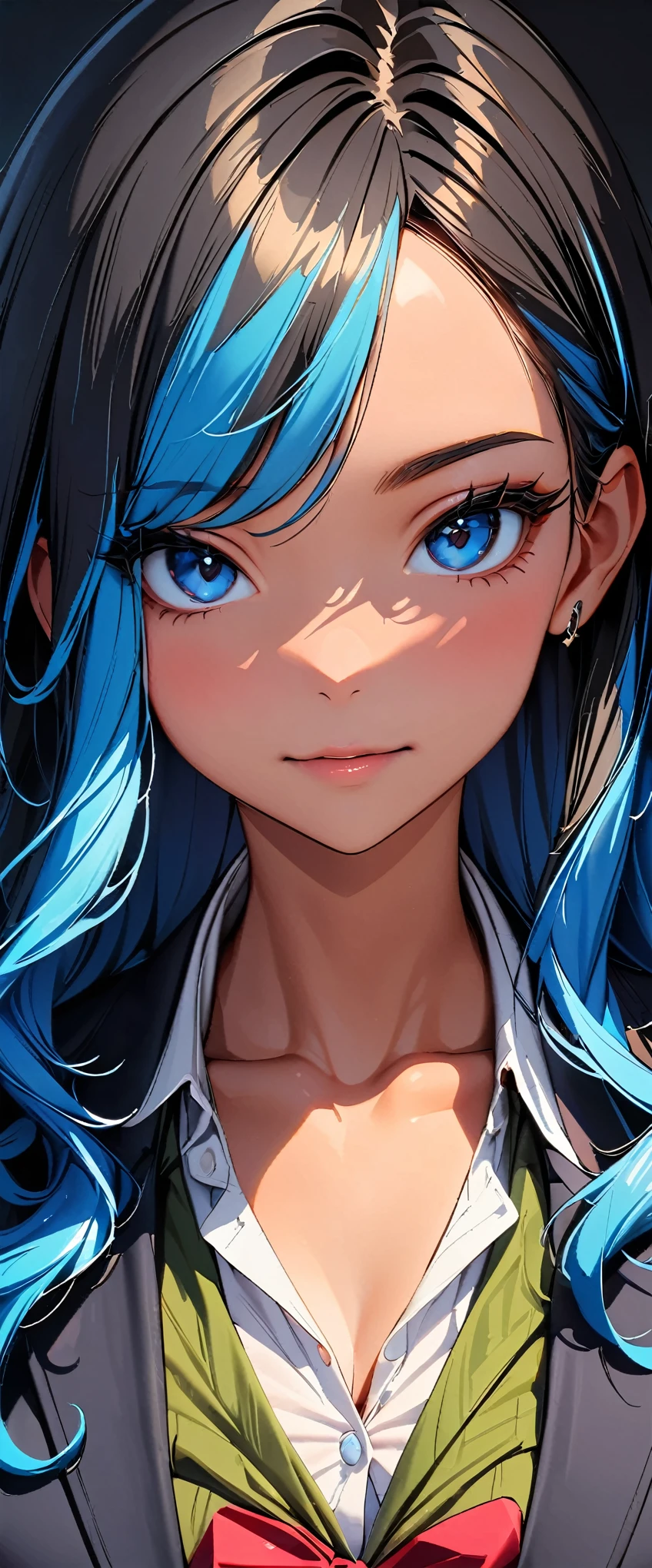 (highest quality:1.2, Very detailed, Latest, Vibrant, Ultra-high resolution, High Contrast, masterpiece:1.2, highest quality, Best aesthetics), (Small face), (Very detailedな肌:1.2), One Woman, beautiful girl, Beautiful Face, variegated hair, Tanned dark skin,