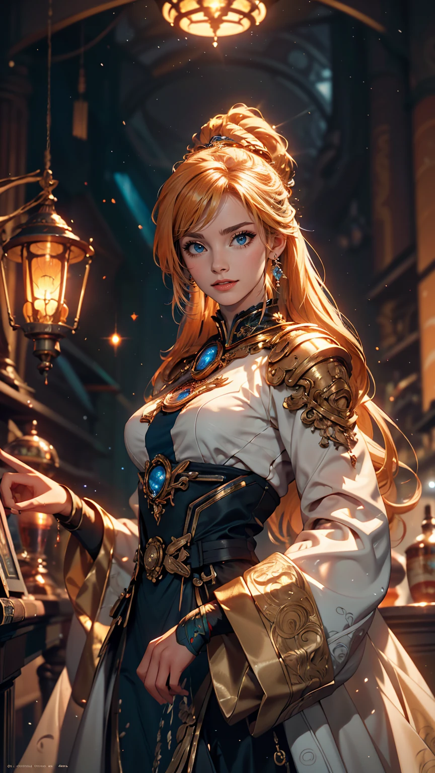 Female, 25 years old, Beautiful astronaut, 1950 , Deep blue eyes, Orange clotheetallic white details, Cinematic, photograph撮影, half Backlight, Backlight, Dramatic lighting , incandescent lamp, Soft lighting, Highly detailed and exquisite, Hypermaximalist, Non-style art by guweiz, Elegant pose, dynamic, photograph, Volumetric , Super detailed, Intricate details, A very detailed first piece by guweiz, Futuristic Environment