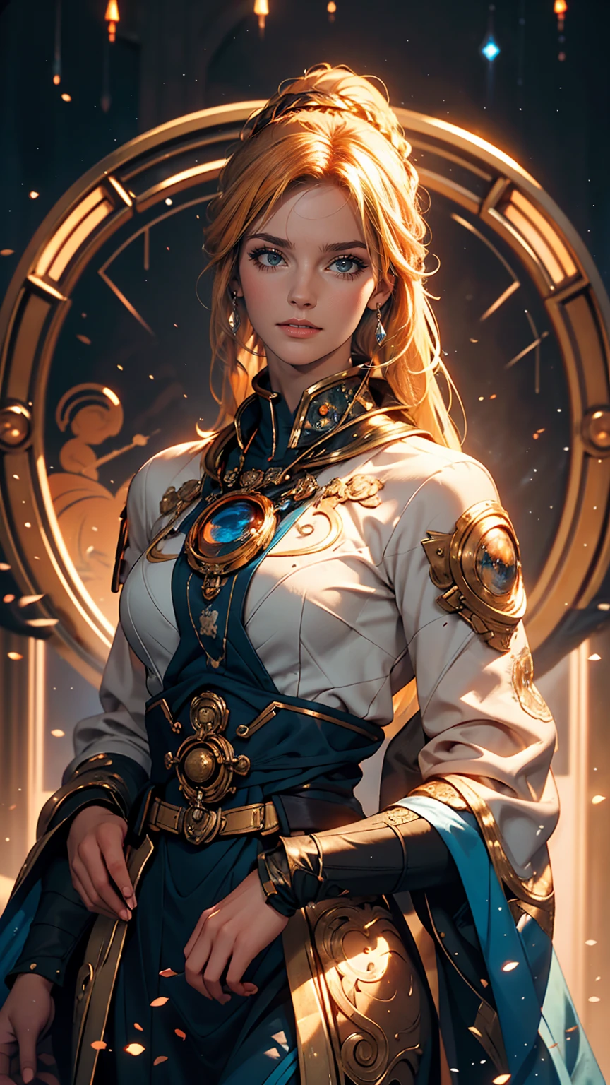 Female, 25 years old, Beautiful astronaut, 1950 , Deep blue eyes, Orange clotheetallic white details, Cinematic, photograph撮影, half Backlight, Backlight, Dramatic lighting , incandescent lamp, Soft lighting, Highly detailed and exquisite, Hypermaximalist, Non-style art by guweiz, Elegant pose, dynamic, photograph, Volumetric , Super detailed, Intricate details, A very detailed first piece by guweiz, Futuristic Environment
