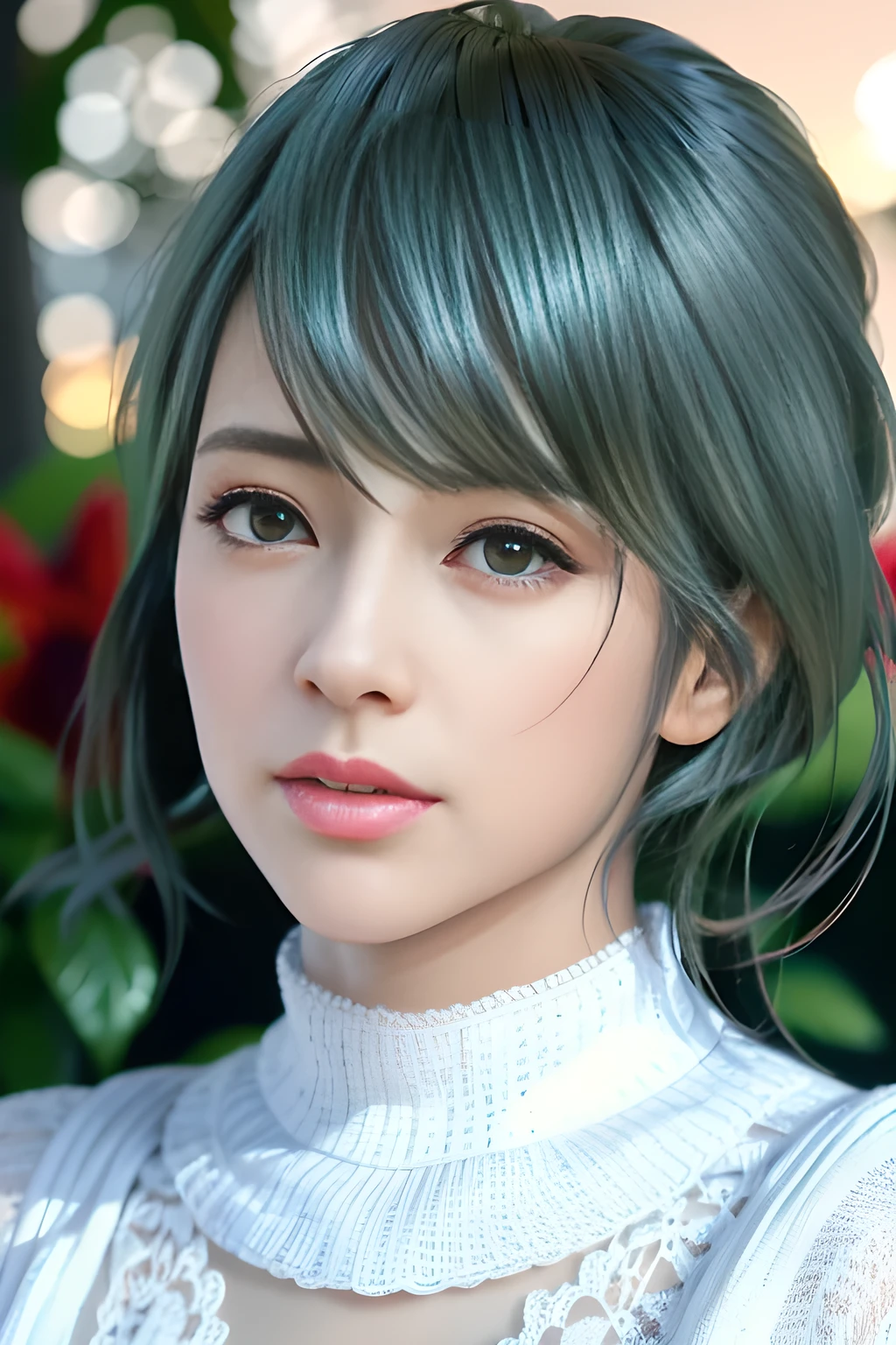 1girl, (best quality,4k,8k,highres,masterpiece:1.2),ultra-detailed,(realistic,photorealistic,photo-realistic:1.37), detailed eyes, detailed nose, detailed lips, sexy, low cut white fluffy knitted dress, elegant, detailed texture, warm fabric, soft lighting, tamaki