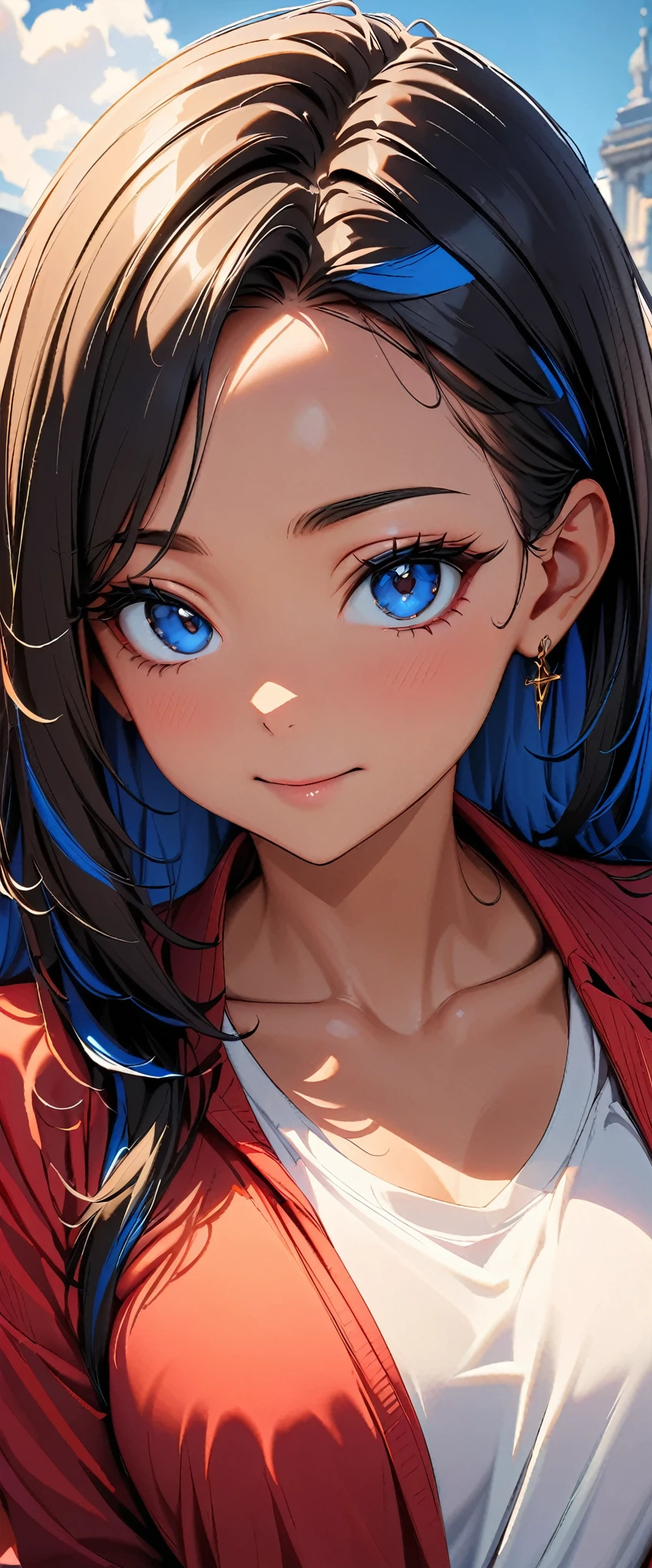 (highest quality:1.2, Very detailed, Latest, Vibrant, Ultra-high resolution, High Contrast, masterpiece:1.2, highest quality, Best aesthetics), (Small face), (Very detailedな肌:1.2), One Woman, beautiful girl, Beautiful Face, variegated hair, Tanned dark skin,