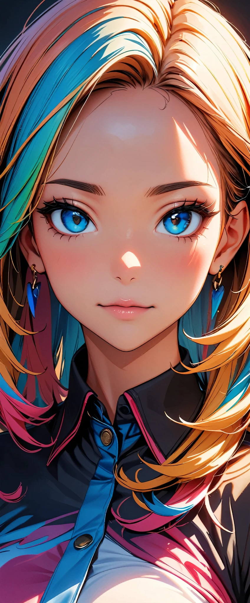 (highest quality:1.2, Very detailed, Latest, Vibrant, Ultra-high resolution, High Contrast, masterpiece:1.2, highest quality, Best aesthetics), (Small face), (Very detailedな肌:1.2), One Woman, beautiful girl, Beautiful Face, variegated hair, Tanned dark skin,