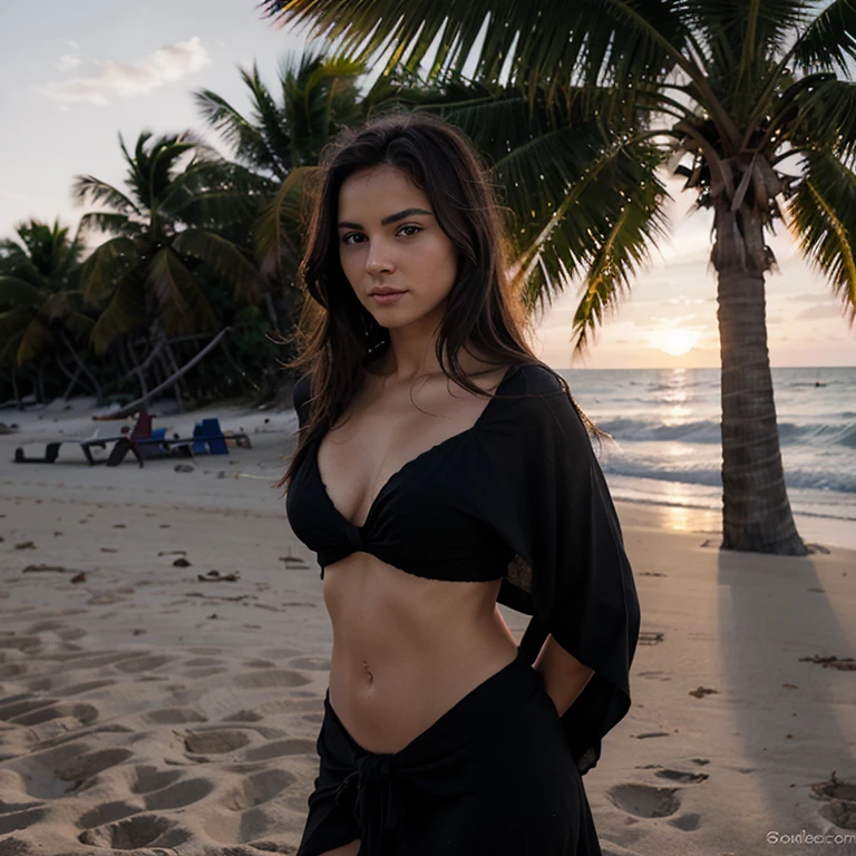 Mexicaine, sexy, robe simple, Good quality, HD, Realistic, coucher du soleil sur la plage, cheveux noir