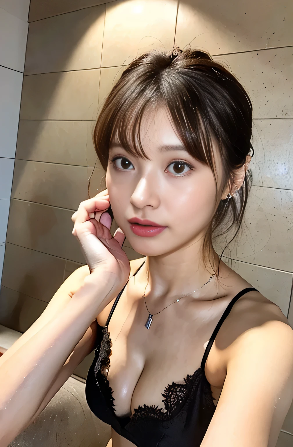 (Floral Nightgown, Complex colors:1.4),
(( atmosphere, Putting a penis betw the breasts, hold out your lips, A sigh escapes, Disheveled Hair)),
((Please kiss my , Please lick my nipples, Is my butt pretty??, Do you want to have sex with me??, Do you want to touch my crotch??, Do you want me to touch your dick??:1.2)),
((Luxury Resort Hotel, Take a shower together, Start taking off your underwear, No bra, I can see your beautiful thighs:1.5)),
((highest quality, 8k, masterpiece: 1.3)), Perfect body beauty: 1.4, (Breast A cup:1.2), Small breasts, Round shaped breasts, Perfectly shaped breasts, Highly detailed face, Beautiful woman, (Dark brown shortcuts), Slim face, Highly detailed face and skin texture, Highly detailed lips, (Realistic:1.4),
((28 years old, A sexy, biful female announcer:1.2)),
((Earrings that match your outfit, Silver Necklace:1.2)),
((Dark room, lamp:1.2)),
((Raise your chin slightly)),
((Squint your eyes)),
((purse your lips:1.2)),
((Blushing:1.2)),
((Open your mouth a little to show your white teeth)),
((Fluffy cleavage, Small breasts,Flat Chest:1.2)),
Narrow shoulders, Long, slender legs, Thin waist,
Ultra-detailed skin, Glossy Skin, Ultra detailed face, Ultra detailed breasts,
Ultra-detailed eyes, Slit eyes, Brown eyes, double eyelid, Beautiful thin eyebrows, Thin, long eyelashes,
Ultra-detailed lips, Fuller lips, Glossy pink lips, Flushed Cheeks, White teeth,
Beautiful actress's languid make-up, Pink lipstick, Smoky eyeshadow, Eye foundation,
Dark Brown Hair, Delicate and soft hair, Hair blowing in the wind,
(Elegantly putting your hair up, Medium Short Hair, ponytail:1.2),