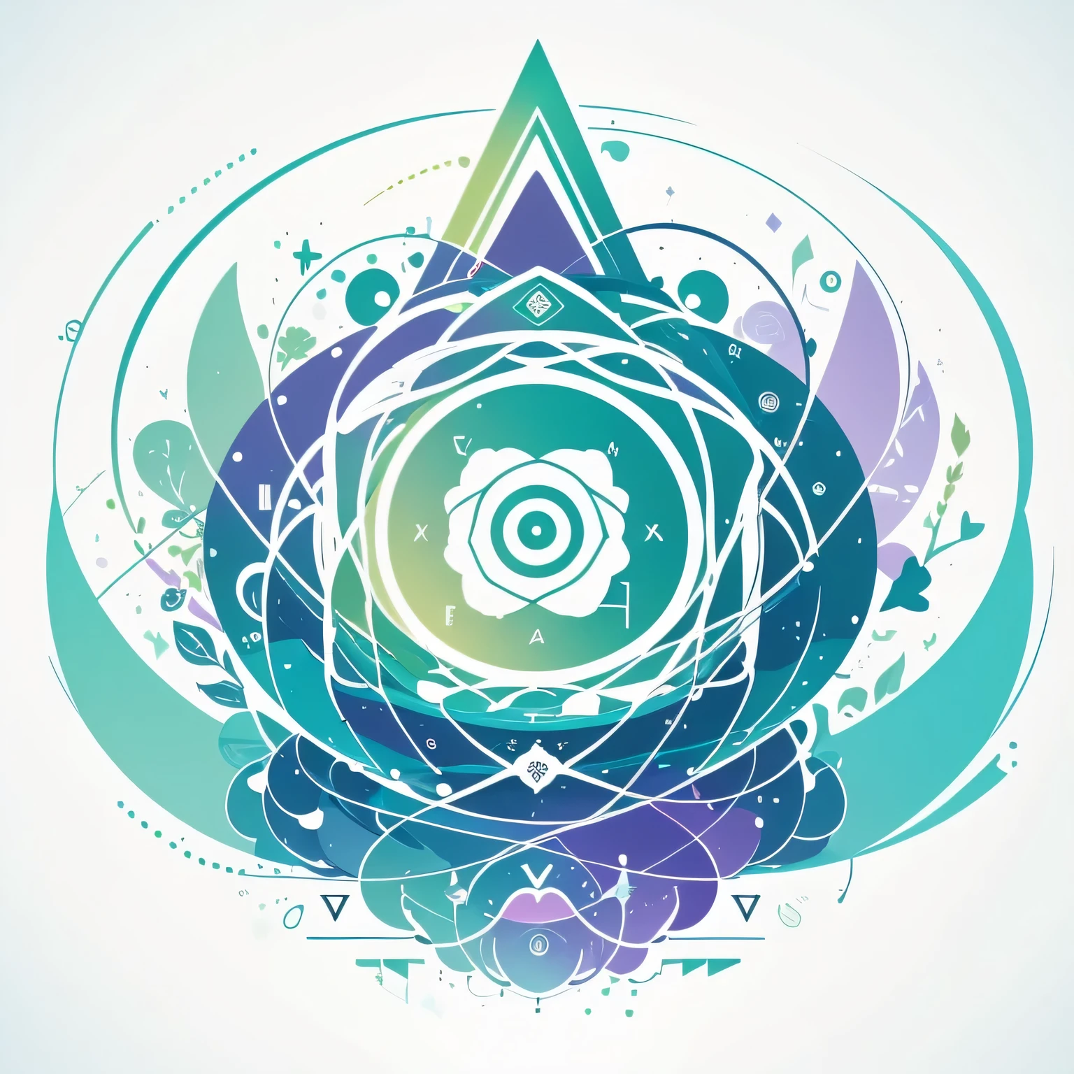 Crie um design de logotipo abstracto em estilo vetor plano e ilustrativo para um canal do YouTube, where soft, organic shapes are used to symbolize the connection between spirituality and knowledge. Soft colors like lilac and green should be used against a white background..