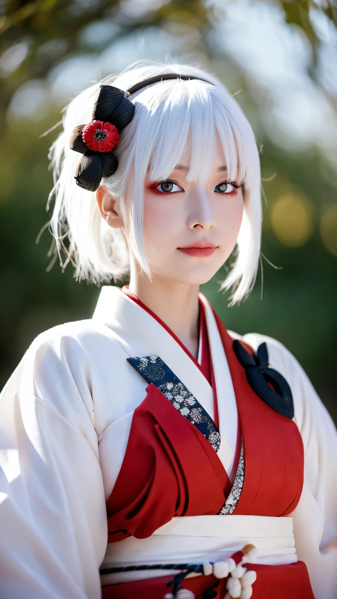 White hair Red eyes　kimono　