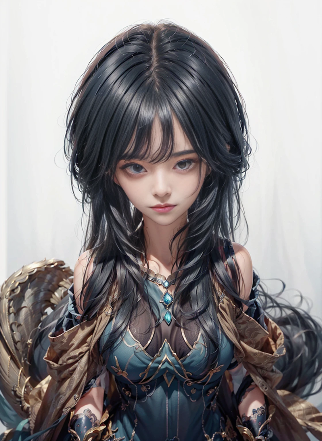 ((Above the shoulder,Close-up of face)), Big , Looking at the audience, 超realism, Ghibli-style colors, Ghibli-style colors, anime big breasts, Draw while standing, Viewing angle, shorten, shorten, 8k, Super Detail,Woman with big breasts and blue hair,realism, trace,,Role List, Reference table, Draw while standing, 8k, Super Detail, 1080p, Women HD,woman, 16K, high resolution, best quality, high quality, Anatomically correct, masterpiece, precise, Ultra HD,as elegant as a swan,Unreal Engine, Ghibli-style colors, anime big breasts, Draw while standing, Viewing angle,Combat armor,perspective,Lace skirt