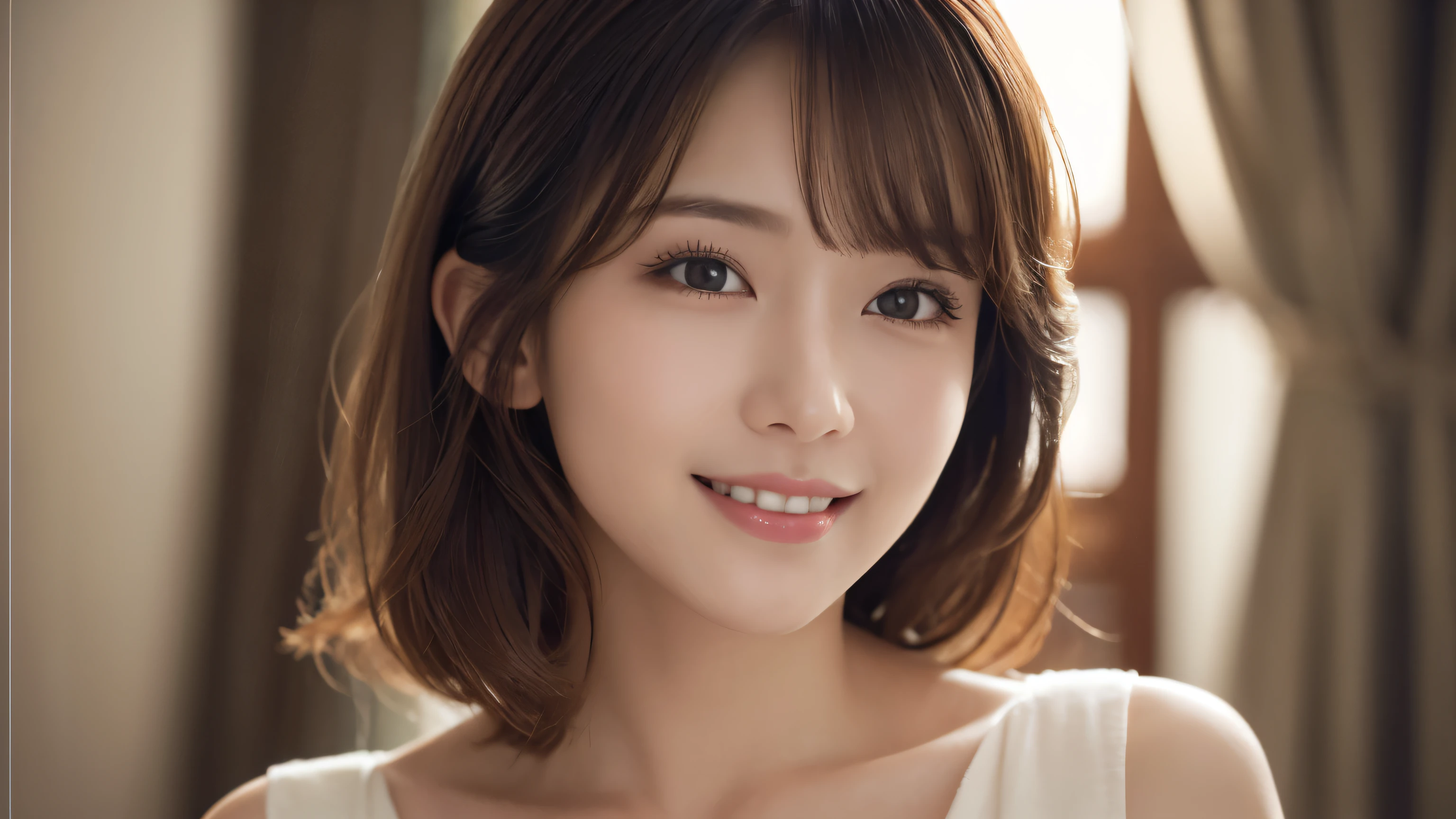 One Girl, (Wear trendy fashion:1.2), (RAW Photos, highest quality), (Realistic, Realistic:1.4), Tabletop, Very delicate and beautiful, Very detailed, 2k wallpaper, wonderful, In detail, Very detailedな CG Unity 8K 壁紙, Very detailedな, High resolution, Soft Light, Beautiful detailed girl, Looking at the camera、Very detailedな目と顔, Beautiful and detailed nose, Beautiful details, Long Hair, small, White Dress、White Background、Background is white、Cinema Lighting, Perfect Anatomy, Slender body, smile, 
