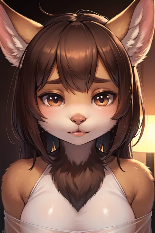 focus face , 2 girly satyrses , realistic hairy fur , round face , (tilt face:1.2) , loose , half-open eyes , Swollen cheeks , (glossy lips) , transparent large fabric , Gazing at each other , pull strings