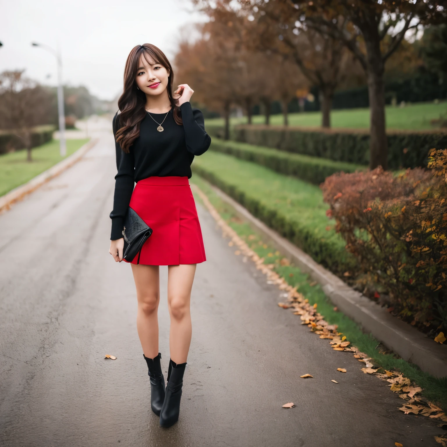 a beautiful girl wearing a short red skirt