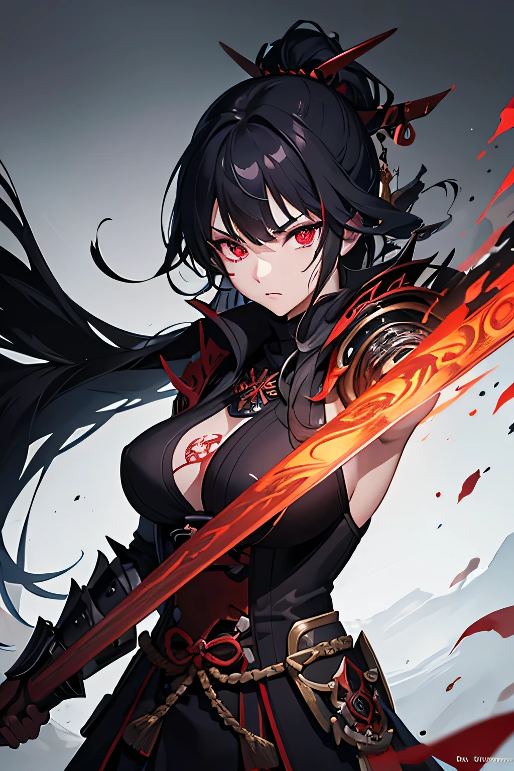 girl, ancient dark evil samurai, evil look, dark scenery, sexi, body covered in blood, tatoos on face and body, red glowing eyes, combat stance, wielding an ancient samurai sword, vibrant appearance, ultra high details, detailed face, creative behavior, imaginative, sensual, spontaneous, highest quality, skin texture, intricate details, (cinematic lighting), RAW photo, 8k