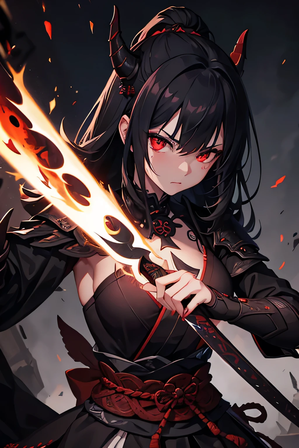 dark demon girl, ancient dark demonic evil samurai, evil look, dark scenery, sexi, body covered in blood, tatoos on face and body, red glowing eyes, combat stance, evil, violent, bloody, psychotic, wielding an ancient samurai sword, ruins of a dojo in background, vibrant appearance, ultra high details, detailed face, creative behavior, imaginative, sensual, spontaneous, highest quality, skin texture, intricate details, (cinematic lighting), RAW photo, 8k