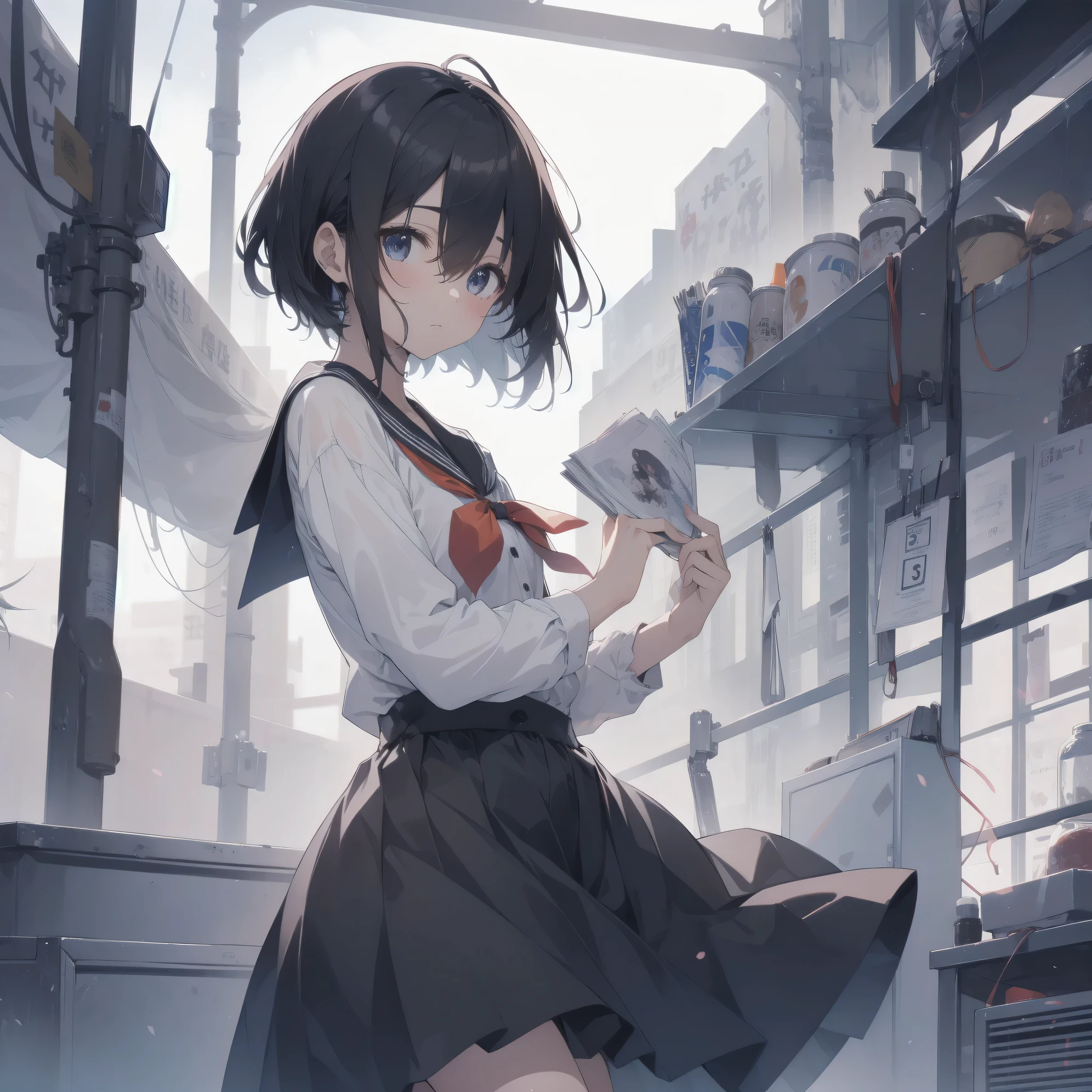 ultra-absurdres-Top quality by artist God, ultra-detailed, high resolution, anime moe artstyle, best anime 8k konachan wallpaper, pixiv contest winner, pool:2810, perfect anatomy,break, 1girl, (Please draw a girl walking sleepily to school alone. )break,(Solo,little female, 13-year-old:1.3),Full limbs, complete fingers,a junior high school student, (very short hair), short cut, flat chest, , small butt, small black eyes, beautiful detailed eyes, well-proportioned iris and pupils, expressive eyes, highres detailed hair, soft expression, salor school_uniform, sailor collar, serahuku, bow, pleated skirt,(Detailed Lighting), (Detailed background), in the School commute route. break,super detailed skin, Best cinematic lighting powered by famous artist, 8k,beauty illustration,photoshop_(medium),very aesthetic,break,((artist:carnelian )), artist:akinashi yuu ,artist:oyari ashito ,artist:kantoku ,
