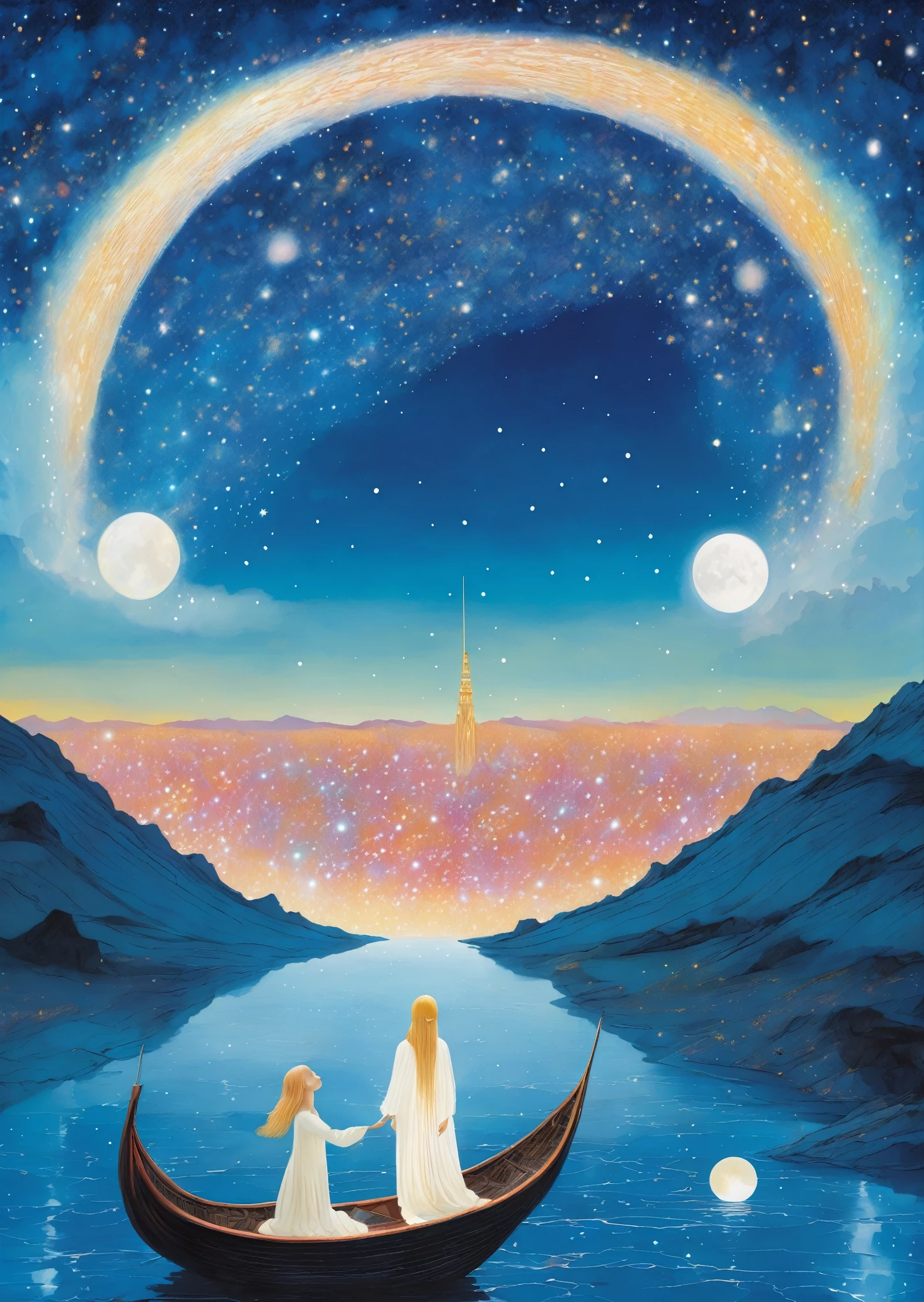 1 woman beautiful surreal night milky way dreamy, Folklore, magic, orientalism, Romanticism
(An illustration:Kay Nielsen、Ryan McGinley、Pipilotti Rist)