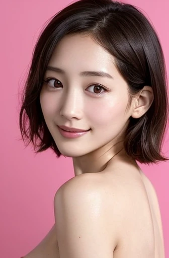 one girl, (a beauty girl, delicate girl:1.3), (, Gal:1.3), (((Completely naked:1.3))),Very fine grain definition, (Symmetrical black eyes:1.3), Looking into the camera, Big smile, Showing teeth, (Track Field View:1.2), Small breasts, Brown short hair, girl, (Eyes and facial details:1.5), (masterpiece, highest quality, Super detailed, Detailed face, 8k),Upper Body Shot,Yui Aragaki