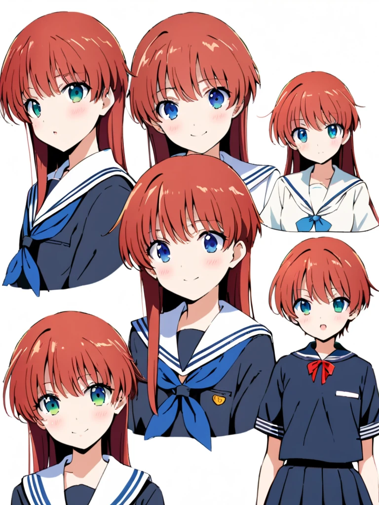 16k works,highest quality,16 years old,no background.White background only. (school uniform, Sailor suit、白いSailor suit, Dark blue pleated skirt:1.23), (Bust Shot)、(((Redhead)))、((半袖Sailor suit))、Woman's face、(((Upper Body Shot)))、(((short hair)))、(((short hair)))、(((Short Ponytail)))、(((short hair is tied at the back)))、(((Red tie)))、(((Pointing index finger)))、(((He's winking)))、(((One eye closed))),full body,squatting