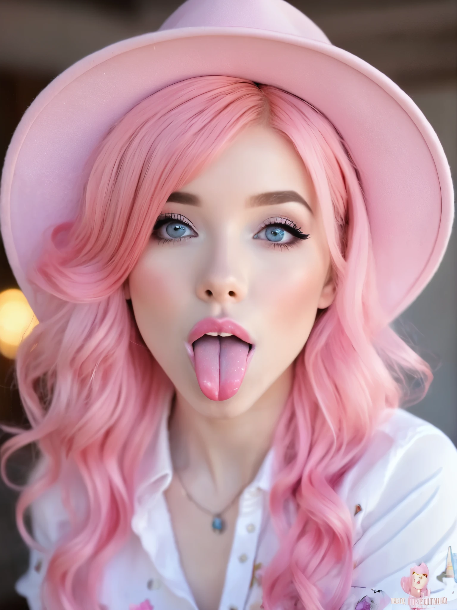 arafed woman with pinkes Haar and a hat sticking out her tongue, belle delphine, long Kaugummi-Haare, cute girl with short pinkes Haar, with pinkes Haar, long flowing pinkes Haar, long pinkes Haar, pink girl, pinkes Haar, flowing pinkes Haar, Kaugummi-Haare, huge pinkes Haar, light pinkes Haar, pink wispy hair, amouranth