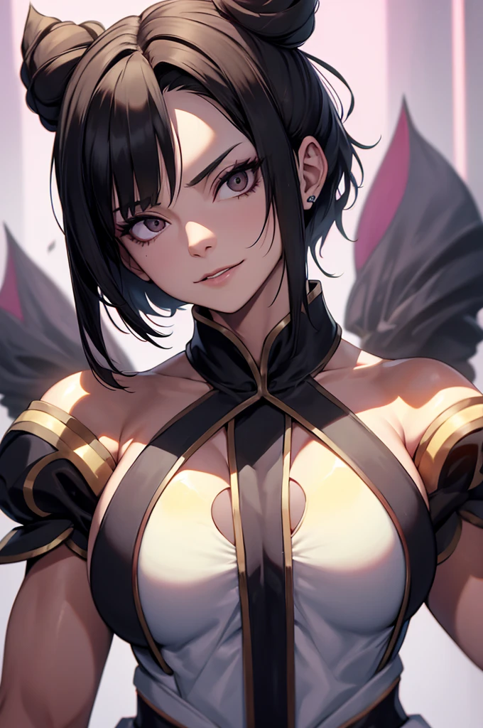 raios de luz,juri han,belo corpo,mulher jovem,short black hair , badass , colan,May,coxas torneadas,Evil Smile,juri han,chifres de cabelo,detalhes do corpo,low yellow lighting,raios de luz belo corpo detalhado,coxas
