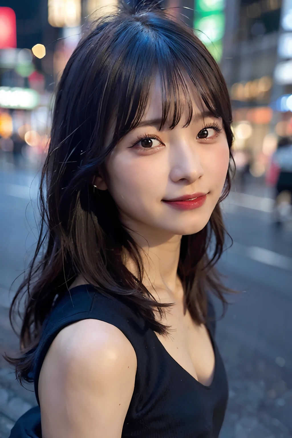 (highest quality、8k、32k、Masseter muscle area、Hmph:1.2)、profile、(Slim figure:1.2)、(Lips) 、18-year-old、Cute pose、Unbelievably ridiculous、(Akihabara at night:1.3)、Good top、huge 、double eyelid、Glowing Skin、Realistic Layer、Beautiful Face、(Laughter:1.3)、squat、(From above:1.2)、(Close-up:1.4)、Blurred Background、(Front Focus)、(dark: 1.6)、Fantasy art、Photorealistic、Professional Lighting、Highly detailed face、Awards、Deep Shadow