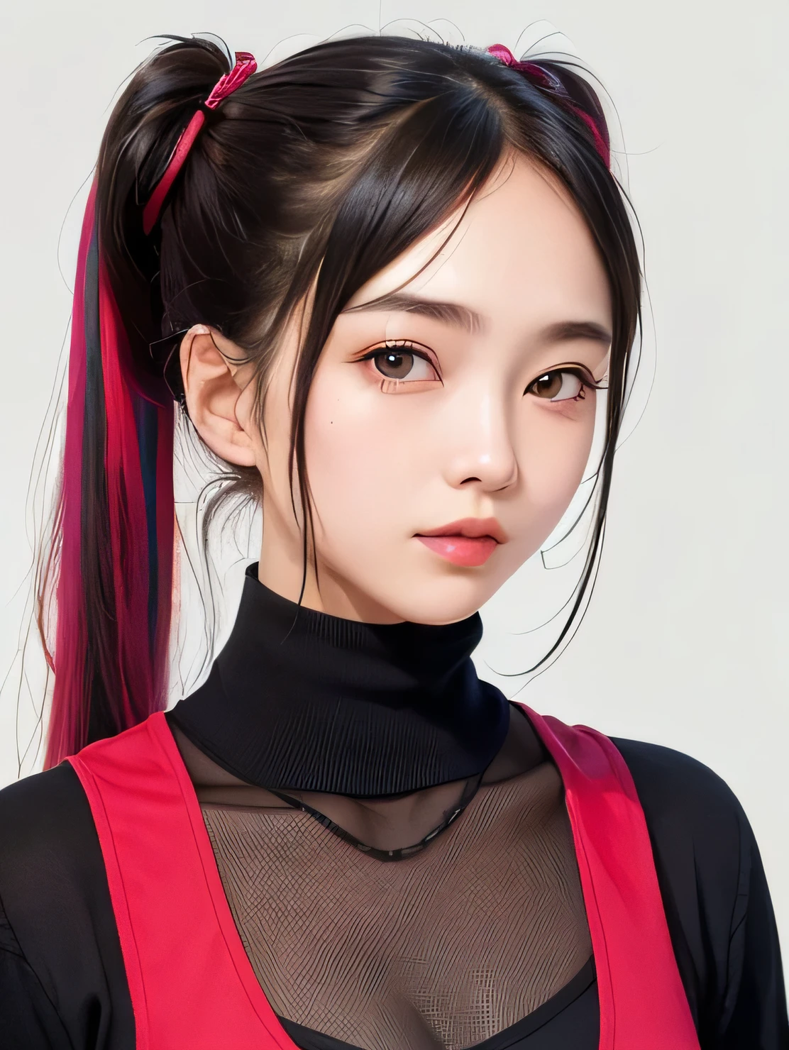 ((Vivid, photorealistic: 1.5), No background: 1.0, Portrait of a beautiful -yeld Jaese girl: 1.2, Light grey background: 1.1, Breast enhancement: 1.2, Cute: 1.0,Follow me (approach me): 1.2,
Long Hair: 1.2, Black Hair: 1.2, Hair tied in twin tails: 1.1, Small face: 1.1, Hair with red mesh: 1.1, Straight Hair: 1.1, Messy Hair: 1.1,