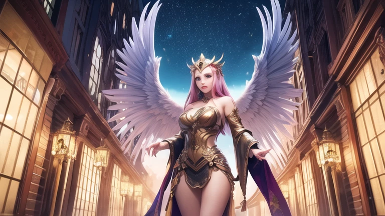surrealism, High detail, Cinematic lighting, Ray tracing, angle of view, Eye level shots, hyper HD, Masterpiece, Textured skin, 4K, Best quality Close-up of woman with skull on shoulder, Anjo majestoso de whole body, Girl Angel Knight, angel in plastic armor, tall female angel, Beautiful angel girl ciborgue, beautiful female priest, Cushart Krenz Womenswear Key Art, Seraph, Shadowverse character concept, goddess. Extremely high detail, ( ( Character Concept Art ) ), Alafi angel with golden wings walking on the street, Anjo majestoso de whole body, super Wide Angel, Wide Angel shot, Wide Angel, Epic Angel Wings, 电影goddesswhole body照, epic angle and pose, angelica, Thick, Warm, share, Beautiful angel girl, Beautiful Angel, Long distance shot of tall angel, foto gigante e impressionante da goddess, woman with pink hair, whole body, whole body, Looking at the camera, Gurwitz&#39;s styleless artwork, ! sonho Ategum, Louis van Baarle Ross, estilo de arte Realist, IG Model | Ategum, Rose Tran, Inspired by Rostland, estilo Ategum, Ategum e atey ghailan, Gilded alafi in front of building, Angel Golden Armor, unreal motor render Knights of the Zodiac, Deusa Durada Atena, Like a mysterious Valkyrie, Gorgeous role-playing, Deusa Grega Atena, usando Golden armor, 3 d goddess minerva, Knights of the Zodiac, - Moon jewelry on forehead, Angry expression, Sad expression, Sailor Moon, Golden armor,  ([Long hair]:1.8), (whole body:1.8), (站立whole body像:1.8), (Upper body up:0.3),portrait, , middle Ages, Classicism, Andrey Atroshenko-Estillo, painting, traditional media, Realist, Delicately symmetrical eyes, Detailed beautiful face, Figurative, fine art, 布面油painting, HDR, 8k, Original Characters, high resolution, high detail, Focus on the face, portrait, , middle Ages, Classicism, Andrey Atroshenko-Estillo, painting, traditional media, Realist, Delicately symmetrical eyes, Detailed beautiful face, Figurative, fine art, 布面油painting