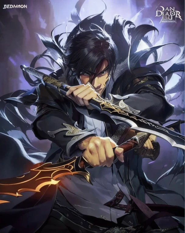 image taken from a video game showing a man holding a sword, handsome man in demon slayer art, detailed, realistic character art