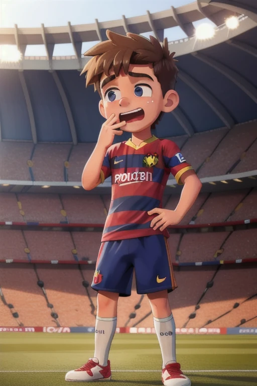 A Barcelona fan boy crying inside the stadium 