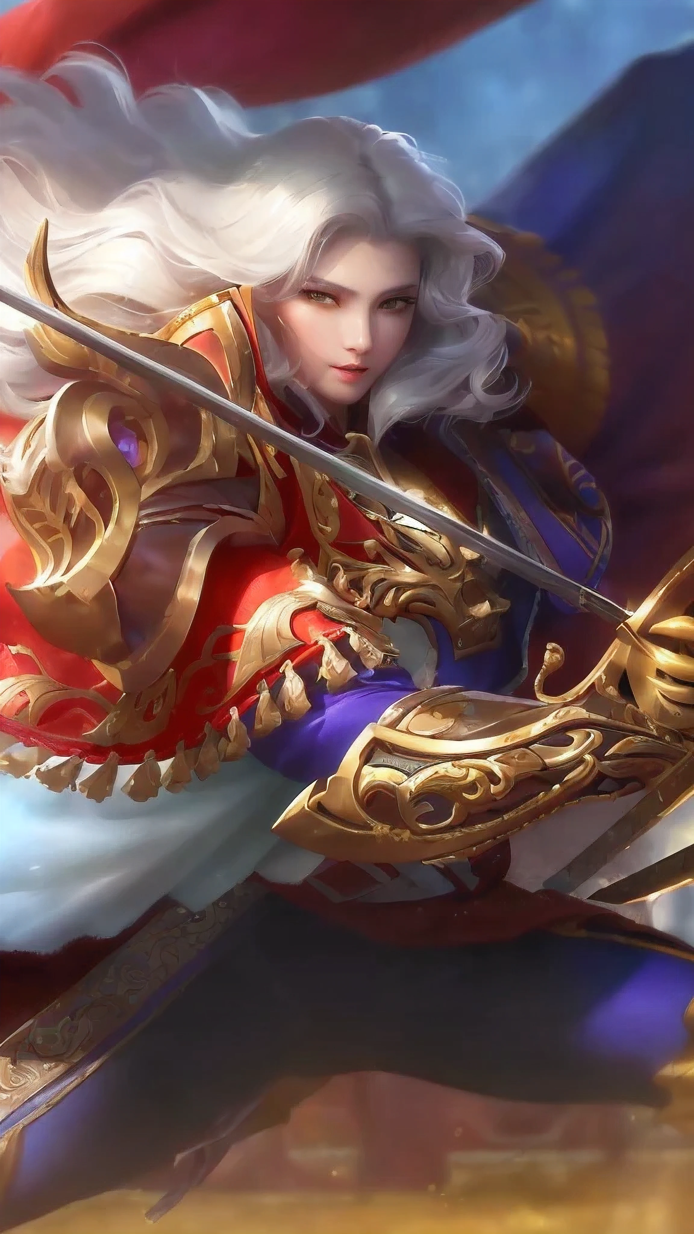 a close up of a man with a sword and a sword, g liulian art style, inspired by Ju Lian, ashe, portrait knights of zodiac girl, extremely detailed artgerm, official splash art, artgerm. high detail, zenra taliyah, portrait of modern darna, ig model | artgerm, inspired by Huang Shen (8k, RAW photo, photorealistic:1.25) ,( lipgloss, eyelashes, gloss-face, glossy skin, best quality, ultra highres, depth of field, chromatic aberration, caustics, Broad lighting, natural shading,) looking at viewer with a serene and goddess-like happiness