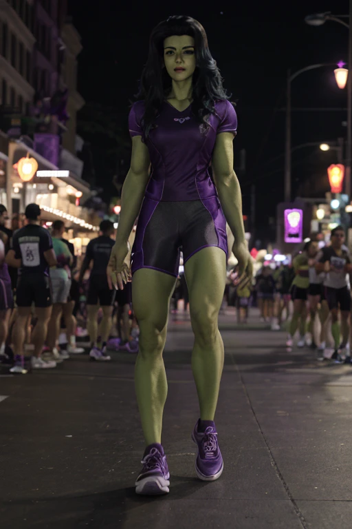 tatmshlk , purple Spandex, sneakers, on night street 