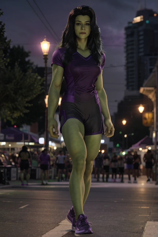 tatmshlk , purple Spandex, sneakers, on night street 