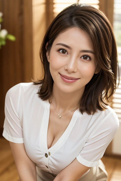 8k, highest quality, masterpiece, Realistic, Photorealistic, Ultra-detailed, Natural light, 非常にDetailed faceと肌, Detailed eyes, 非常にDetailed faceと肌の中間ショット, Beautiful woman looking at the camera, Sexy pose, Beautiful Face, Realistic Face, Detailed face, Beautiful Hairstyles, Realistic eyes, Fine grain, Realistic Skin, Detailed skin, Beautiful Skin, Charm, 超Realistic, Sexy orange cardigan, Cleavage, kind, Brown Hair, Cute Japanese Girl, whole body