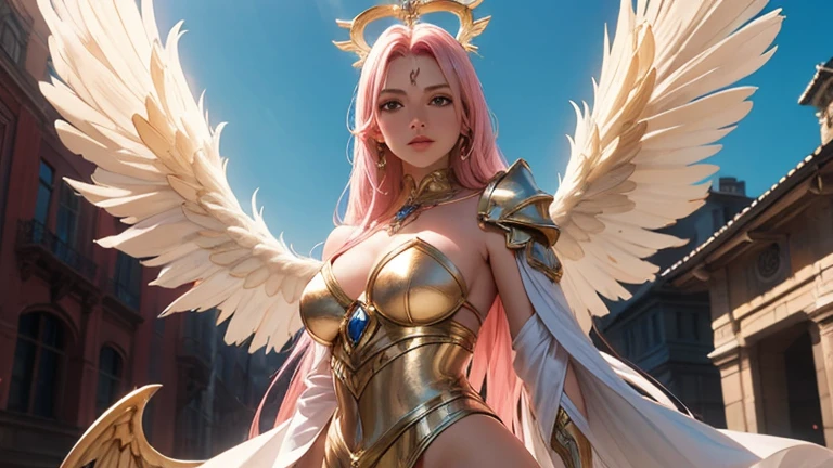 surrealism, High detail, Cinematic lighting, Ray tracing, angle of view, Eye level shots, hyper HD, Masterpiece, Textured skin, 4K, Best quality Close-up of woman with skull on shoulder, Anjo majestoso de whole body, Girl Angel Knight, angel in plastic armor, tall female angel, Beautiful angel girl ciborgue, beautiful female priest, Cushart Krenz Womenswear Key Art, Seraph, Shadowverse character concept, goddess. Extremely high detail, ( ( Character Concept Art ) ), Alafi angel with golden wings walking on the street, Anjo majestoso de whole body, super Wide Angel, Wide Angel shot, Wide Angel, Epic Angel Wings, 电影goddesswhole body照, epic angle and pose, angelica, Thick, Warm, share, Beautiful angel girl, Beautiful Angel, Long distance shot of tall angel, foto gigante e impressionante da goddess, woman with pink hair, whole body, whole body, Looking at the camera, Gurwitz&#39;s styleless artwork, ! sonho Ategum, Louis van Baarle Ross, estilo de arte Realist, IG Model | Ategum, Rose Tran, Inspired by Rostland, estilo Ategum, Ategum e atey ghailan, Gilded alafi in front of building, Angel Golden Armor, unreal motor render Knights of the Zodiac, Deusa Durada Atena, Like a mysterious Valkyrie, Gorgeous role-playing, Deusa Grega Atena, usando Golden armor, 3 d goddess minerva, Knights of the Zodiac, - Moon jewelry on forehead, Angry expression, Sad expression, Sailor Moon, Golden armor,  ([Long hair]:1.8), (whole body:1.8), (站立whole body像:1.8), (Upper Body向上:0.3),portrait, , middle Ages, Classicism, Andrey Atroshenko-Estillo, painting, traditional media, Realist, Delicately symmetrical eyes, Detailed beautiful face, Figurative, fine art, 布面油painting, HDR, 8k, Original Characters, high resolution, high detail, Focus on the face, portrait, , middle Ages, Classicism, Andrey Atroshenko-Estillo, painting, traditional media, Realist, Delicately symmetrical eyes, Detailed beautiful face, Figurative, fine art, 布面油painting最好的质量, Huge breasts, 棕色Long hair, blue eyes, tight white dress, Sunset, Upper Body, Sexy, Angelic, Thin fabric, see through, Divine Light, Fluffy clouds,