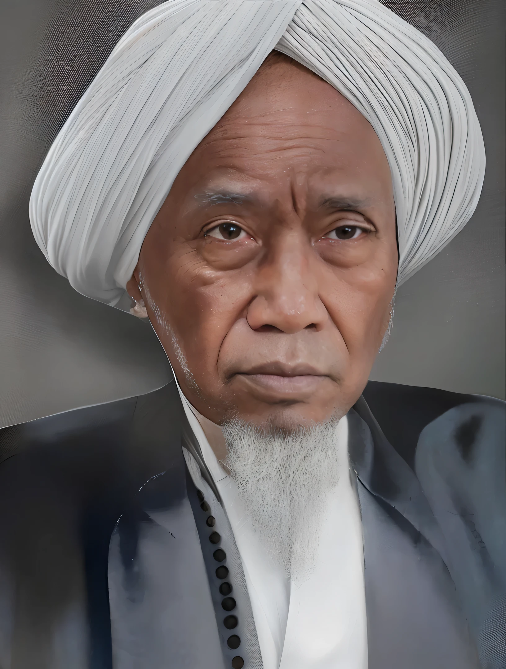 Make this a photo look detailed and realistic, arafed man with a white beard and wearing a suit and white turban on a head, 7 0 years old man, portrait of ultra realistic, ditigal painting, detailed potrait, perfect potrait, realistic potrait