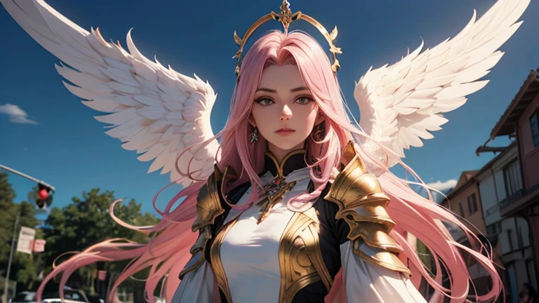 surrealism, High detail, Cinematic lighting, Ray tracing, angle of view, Eye level shots, hyper HD, Masterpiece, Textured skin, 4K, Best quality Close-up of woman with skull on shoulder, Anjo majestoso de whole body, Girl Angel Knight, angel in plastic armor, tall female angel, Beautiful angel girl ciborgue, beautiful female priest, Cushart Krenz Womenswear Key Art, Seraph, Shadowverse character concept, goddess. Extremely high detail, ( ( Character Concept Art ) ), Alafi angel with golden wings walking on the street, Anjo majestoso de whole body, super Wide Angel, Wide Angel shot, Wide Angel, Epic Angel Wings, 电影goddesswhole body照, epic angle and pose, angelica, Thick, Warm, share, Beautiful angel girl, Beautiful Angel, Long distance shot of tall angel, foto gigante e impressionante da goddess, woman with pink hair, whole body, whole body, Looking at the camera, Gurwitz&#39;s styleless artwork, ! sonho Ategum, Louis van Baarle Ross, estilo de arte Realist, IG Model | Ategum, Rose Tran, Inspired by Rostland, estilo Ategum, Ategum e atey ghailan, Gilded alafi in front of building, Angel Golden Armor, unreal motor render Knights of the Zodiac, Deusa Durada Atena, Like a mysterious Valkyrie, Gorgeous role-playing, Deusa Grega Atena, usando Golden armor, 3 d goddess minerva, Knights of the Zodiac, - Moon jewelry on forehead, Angry expression, Sad expression, Sailor Moon, Golden armor,  ([Long hair]:1.8), (whole body:1.8), (站立whole body像:1.8), (Upper Body向上:0.3),portrait, , middle Ages, Classicism, Andrey Atroshenko-Estillo, painting, traditional media, Realist, Delicately symmetrical eyes, Detailed beautiful face, Figurative, fine art, 布面油painting, HDR, 8k, Original Characters, high resolution, high detail, Focus on the face, portrait, , middle Ages, Classicism, Andrey Atroshenko-Estillo, painting, traditional media, Realist, Delicately symmetrical eyes, Detailed beautiful face, Figurative, fine art, 布面油painting最好的质量, Huge breasts, 棕色Long hair, blue eyes, tight white dress, Sunset, Upper Body, Sexy, Angelic, Thin fabric, see through, Divine Light, Fluffy clouds,