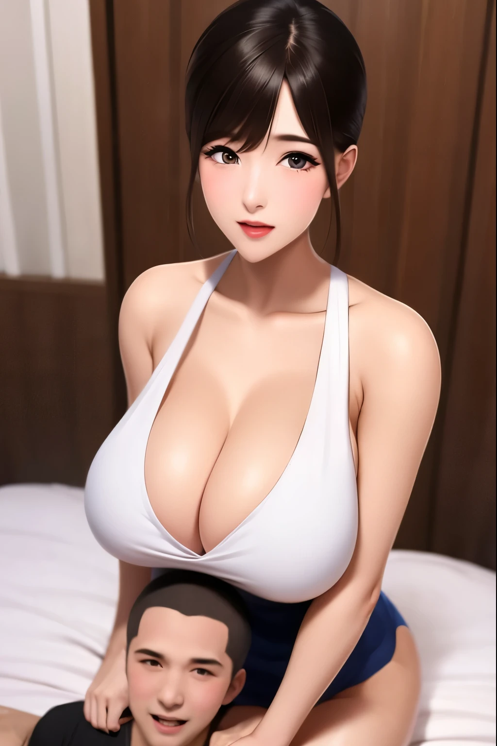 (masterpiece, best quality:1.2), 1girl,mature lady, age difference,(1boy, faceless male),breasts, blush, looking at viewer,