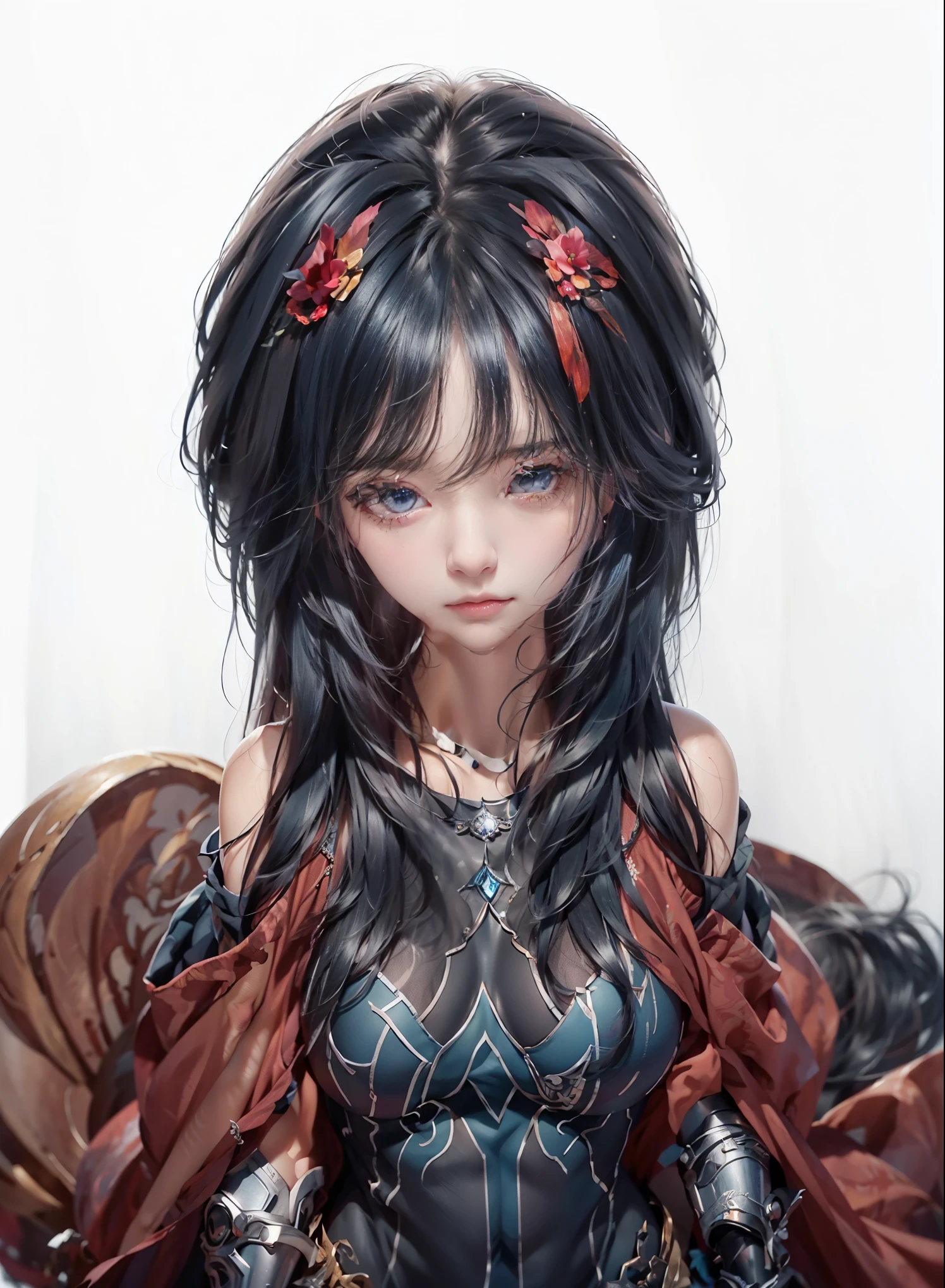 ((Above the shoulder,Close-up of face)), Big , Looking at the audience, 超realism, Ghibli-style colors, Ghibli-style colors, anime big breasts, Draw while standing, Viewing angle, shorten, shorten, 8k, Super Detail,Woman with big breasts and blue hair,realism, trace,,Role List, Reference table, Draw while standing, 8k, Super Detail, 1080p, Women HD,woman, 16K, high resolution, best quality, high quality, Anatomically correct, masterpiece, precise, Ultra HD,as elegant as a swan,Unreal Engine, Ghibli-style colors, anime big breasts, Draw while standing, Viewing angle,Combat armor,perspective,Lace skirt