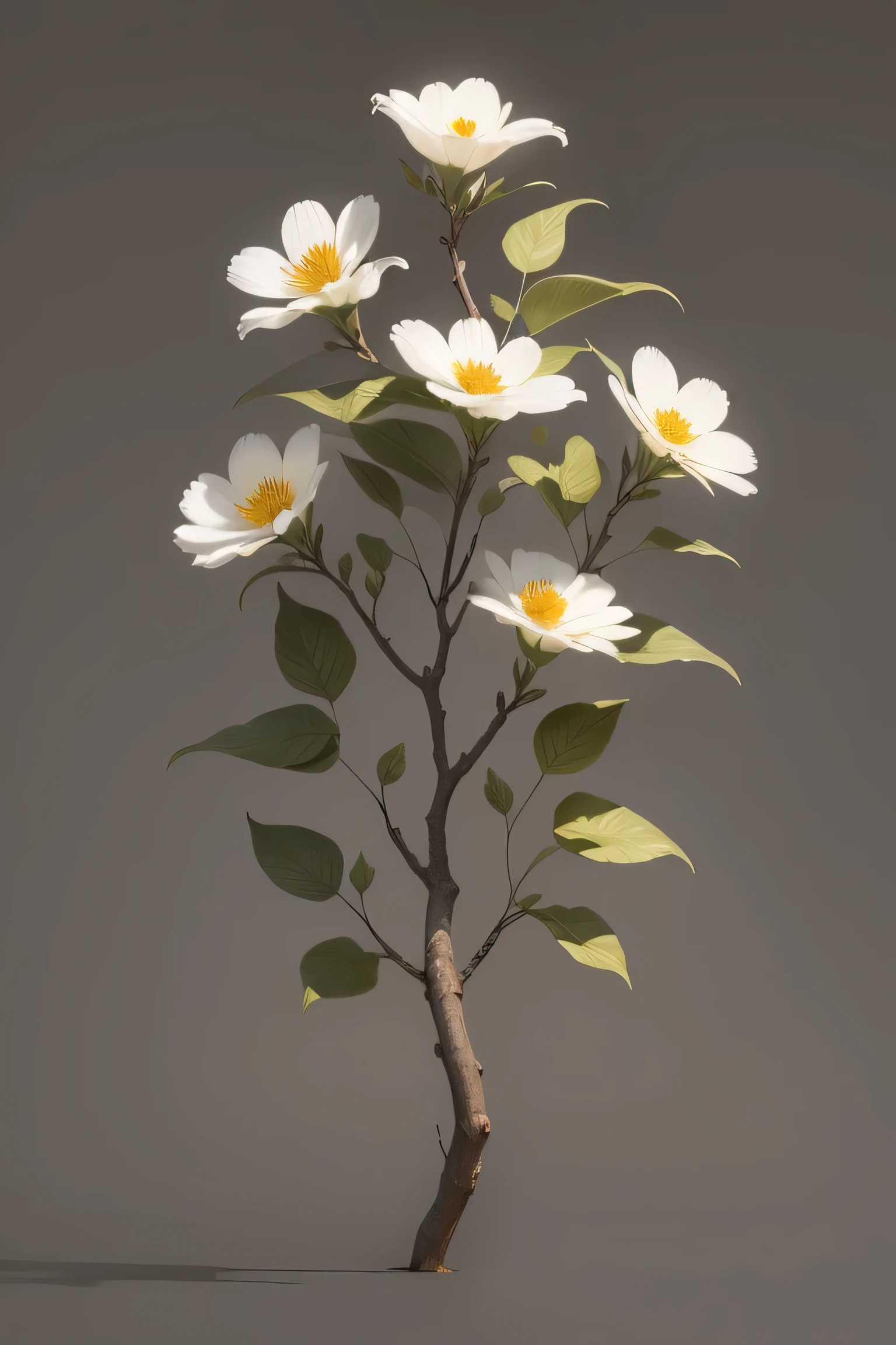 High quality flowers blooming on rough branches on gray background,black background