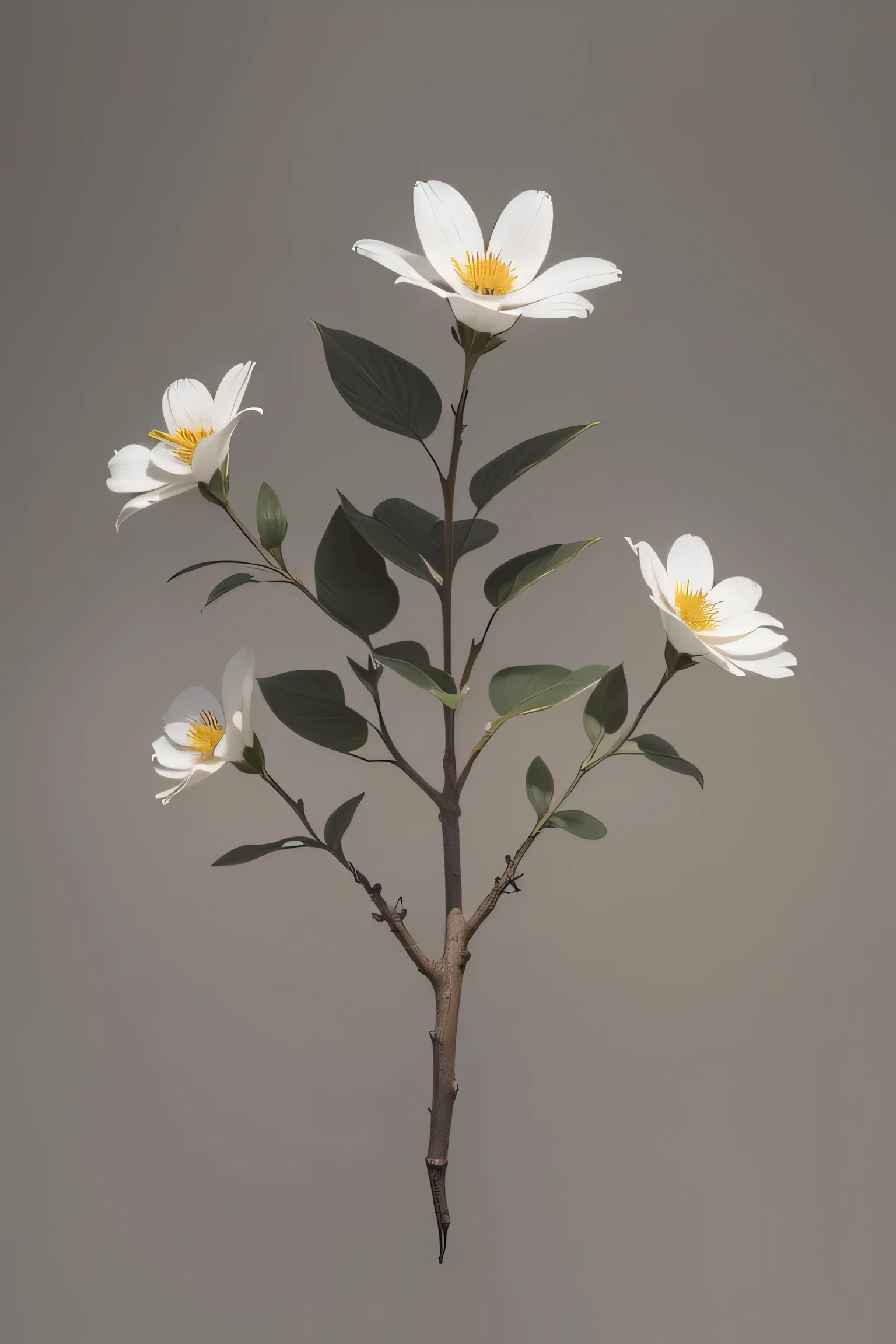 High quality flowers blooming on rough branches on gray background,black background
