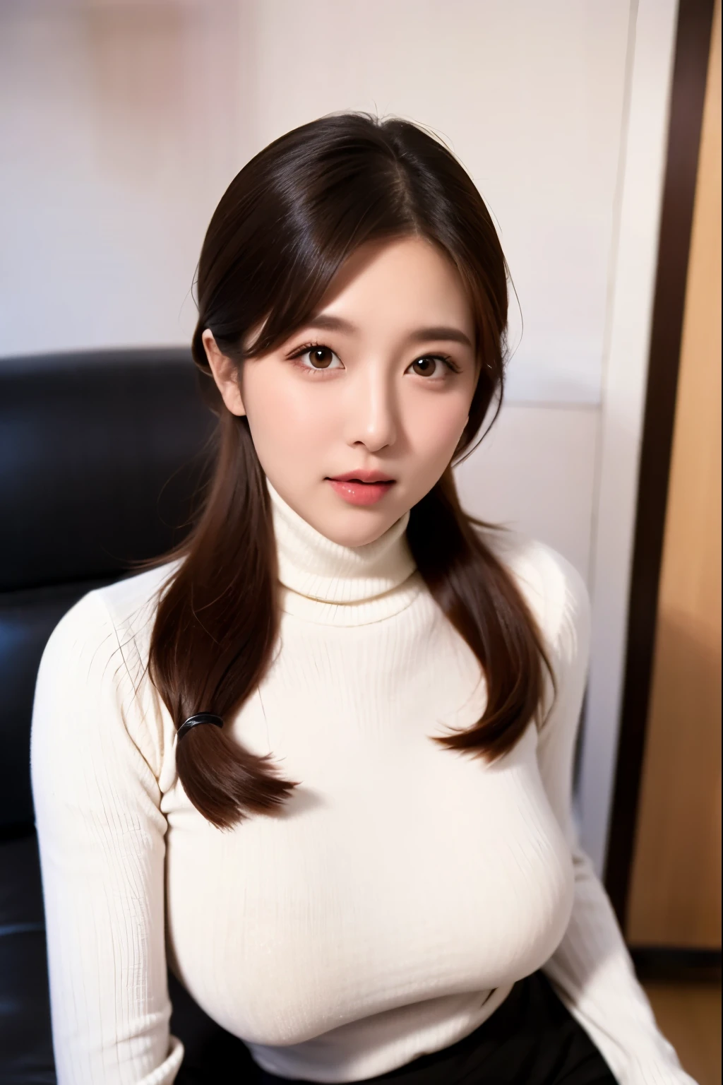 (masterpiece, best quality:1.2), 1girl,mature lady, age difference,(1boy, faceless male),medium breasts, blush, looking at viewer,White turtleneck sweater