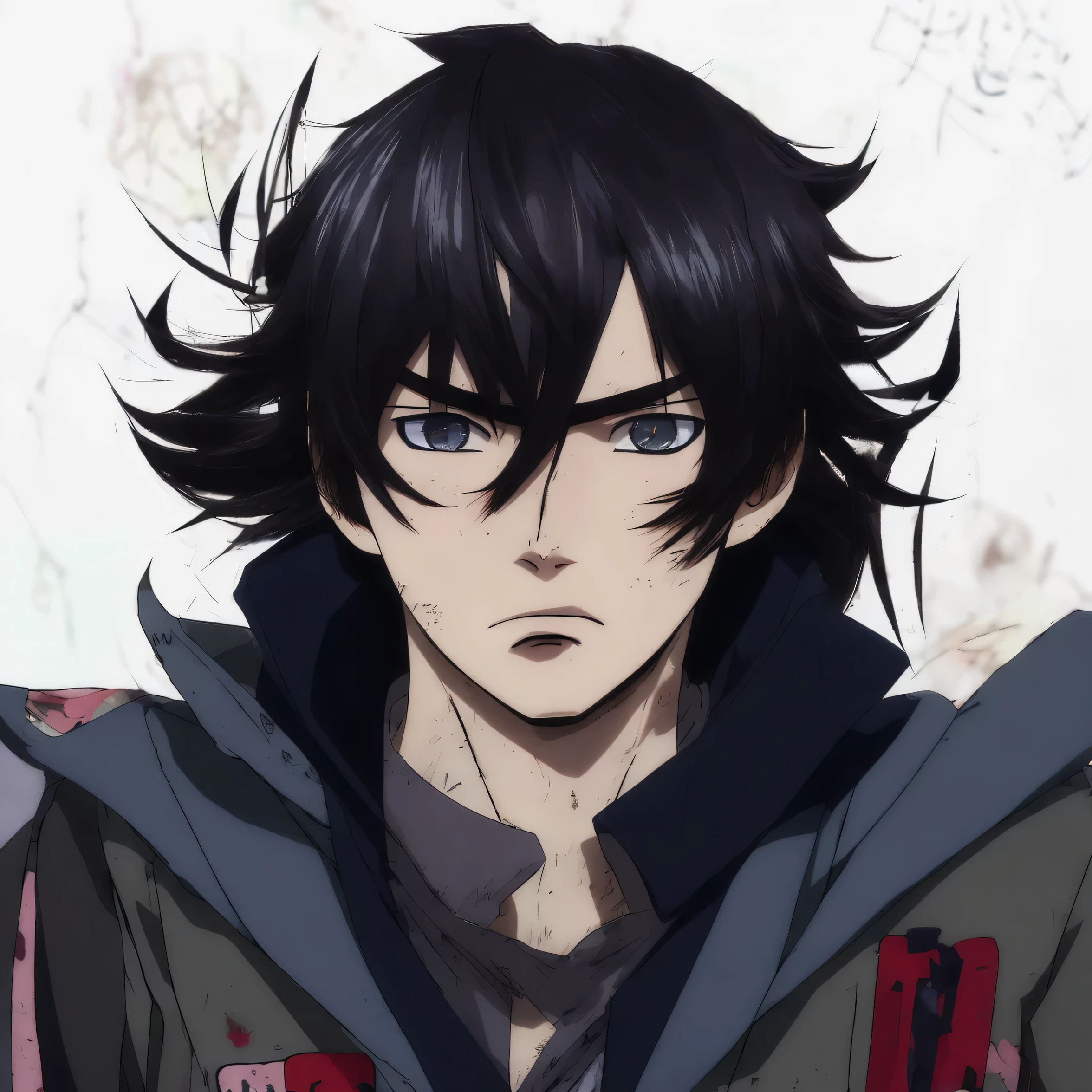 Homem anime, adolescente, Messy hair, cabelo preto, cabelo, roupas pretas, vestes, vestes pretas, espada, cabo caveira, sobretudo, preto, corpo inteiro, STANDING, olhos azuis, olhos, facial expression, series A, serious