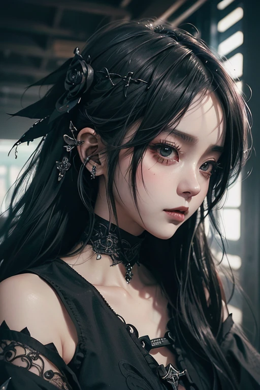 Realistic texture gothic girl with a real racen on her shoulder, artwork in the style of guweiz, by Yang J, gothic maiden anime girl, guweiz, intricate ornate anime cgi style, 1 7 - year - old anime goth girl, dark fantasy mixed with realism, gothic aesthetic, stunning anime face portrait, beautiful anime portrait, anime style. 8k
