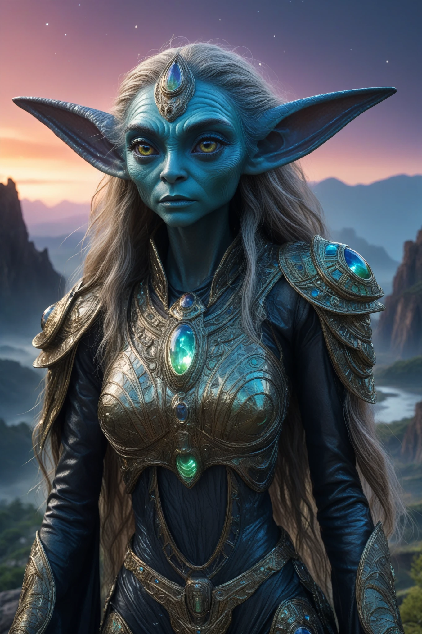 view from height,full-body-shot,view from height,mother-of-Iridescent Ghost,Wizard from argentina, who can't fly,Cinematic,Muted colors, Technicolor,natural skin textures, hyper realism, hyper detailed,Extremely detailed,Masterpiece,Realistic,Ultra Detailed,intricate details,realistic humid skin,extremely intricate,realism,photorealism, cinematic style,elf, messy hair,luminous eyes,extremely detailed, [night landscape],intricate details,faded,eyes extremely detailed, high detailed eyes,32k resolution, Nikon Z9,authentic,irina yermolova ,Akira Toriyama,by Paul Zizka,by john wilhelmcity in mountains on background,The Alien Entity,full body length,mother-of-bismuth TAUN WE from star wars,ominous landscape,flying islands on background in dangerous atmosphere,intricate details,realistic humid skin,extremely intricate details,anatomically correct,faded,eyes extremely detailed, high detailed eyes,UHD,Retina,HDR,natural skin textures, hyper realism, hyper detailed,High contrast,Realism,Ultra Detailed,irina yermolova,close full body shot, masterpiece,faded,32k resolution, Nikon Z9,The Alien Entity,sunset,Stone Forest in Yunnan Province of China,vampire_lord, solo, portrait,, (majestic, stunning, exquisite:1.3)