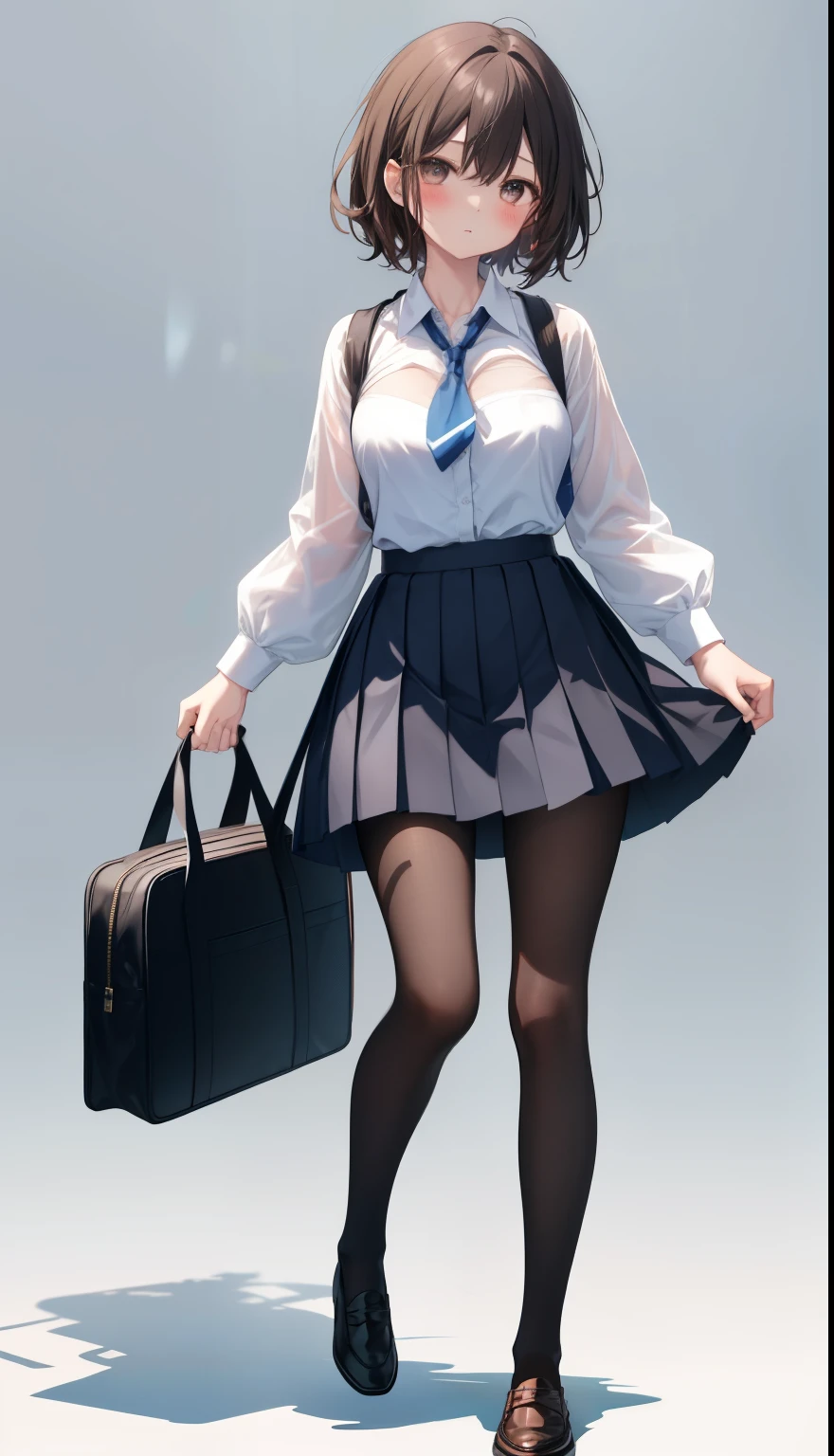 One Girl、Positive、From above、Full body portrait、Brown haired、Medium Haircut、blush、Absolute area、Knee socks、stockings、pantyhose、レースpantyhose、White underwear、Cleavage、Light blue cut shirt、Unbutton your shirt、Navy blue checkered pleated skirt、Very short skirt、Inside the school、Daytime、(Very big boobs)、((Full Body Lesbian))、masterpiece、(highest quality)、
Panties around the ankles、loafers